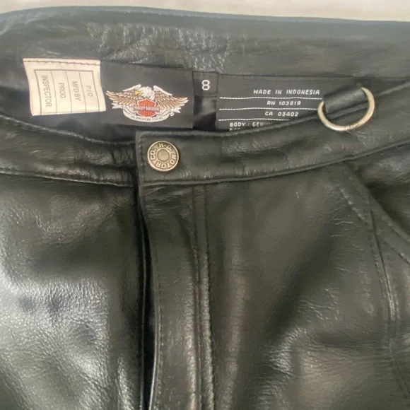 Women’s Harley Davidson Lined Leather Pants tribal Appliqué/Zippers at bottom. 8 - Picture 3 of 13